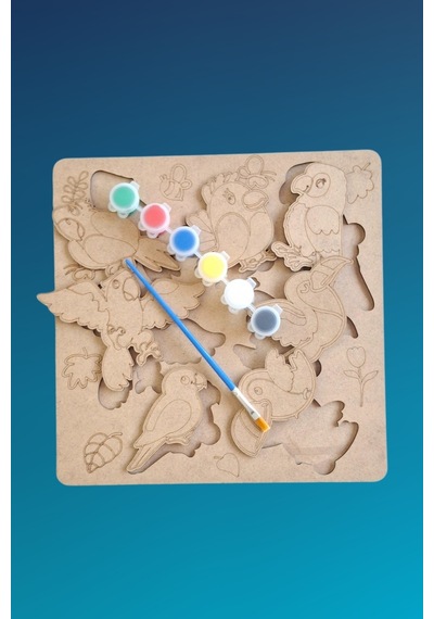 Çocuklar İçin Zeka Ve Beceri Geliştiren Kanatlılar Ahşap Boyama Puzzle Seti