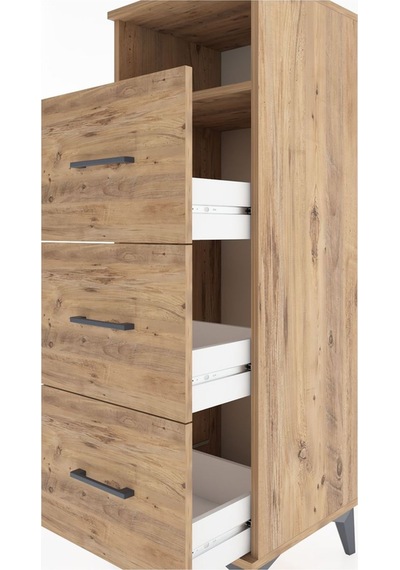 Hyperion Dolap Tek Raflı 3 Çekmeceli 44x44x134 Çam-çam Çam
