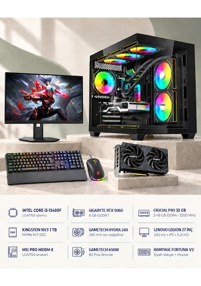 Symoon SYMOONPC0319 i5-13400F 8 GB 32 GB 1 TB SSD RTX5060 27" Dos Masüstü Oyuncu Bilgisayarı