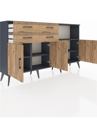 Arges Konsol 4 Raflı 4 Çekmeceli 4 Kapaklı 176x30x99 Antrasit-çam Atlas Çam - Antrasıt