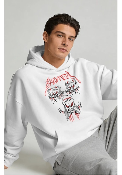 Sevbano Baby Metal Rock Metal Müzik Grubu Sırt Baskılı Unisex Oversize Pr beyaz