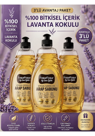 Foşurfoşur By Cem Özkök Lavanta Kokulu Bitkisel Sıvı Arap Sabunu 3 x 750 ML Foşurfoşur By Cem Özkök Lavanta Kokulu Bitkisel Sıvı Arap Sabunu 3 x 750 ML
