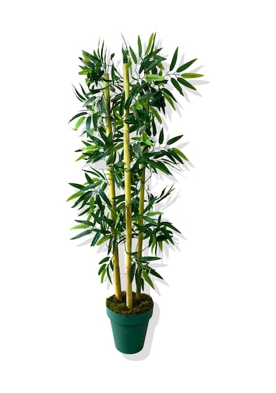 Cihan Çiçekçilik Yapay Yapraklı Bambu Ağacı 3 Bambu'lu 110 Cm Turkuaz Saksı Beyaz- Yeşil