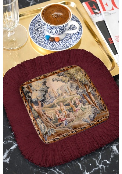 Avangard Fransız Stil Saçaklı Sunum Peçetesi - Klasik Bahçe Nostaljik Bordo Bardak Altlığı Mendil Soft Deniz Pudra Avangard Fransız Stil Saçaklı Sunum Peçetesi - Klasik Bahçe Nostaljik Bordo Bardak Altlığı Mendil Soft Deniz Pudra