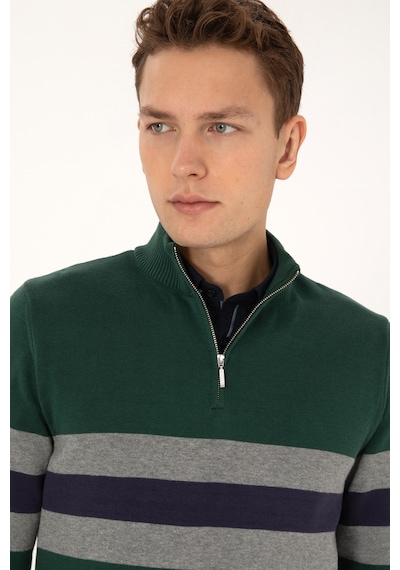 U.S. Polo Assn. Erkek Regular Fit Yarım Fermuarlı Koyu Yeşil Kazak 50315034-VR079