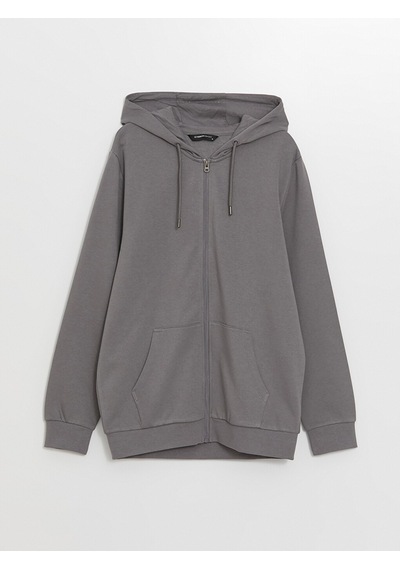 Lcwaıkıkı Classic Gri Kapüşonlu Uzun Kollu Erkek Fermuarlı Sweatshirt