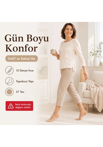 Elitse Kadın Pantolon Çorabı 6 Çift Siyah Ve Ten İnce Topuksuz Günlük Rahat Bilek Çorabı