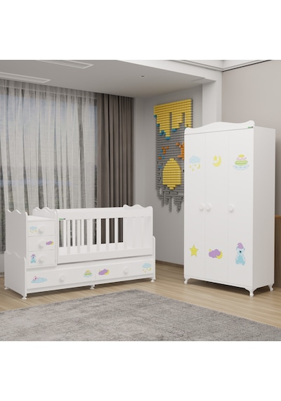 Melina Bebek Odası Yıldız 3 Kapaklı Dolap - Uykucu Beyaz