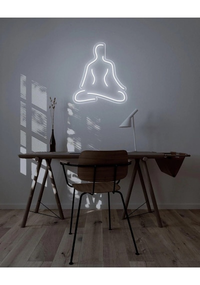 Yoga Yapan İnsan Figürlü Neon Tabela Beyaz
