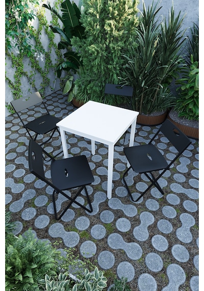 Balkon Bahçe Mutfak 5'li Bistro Set Masa Sandalye Takımı Beyaz - Beyaz