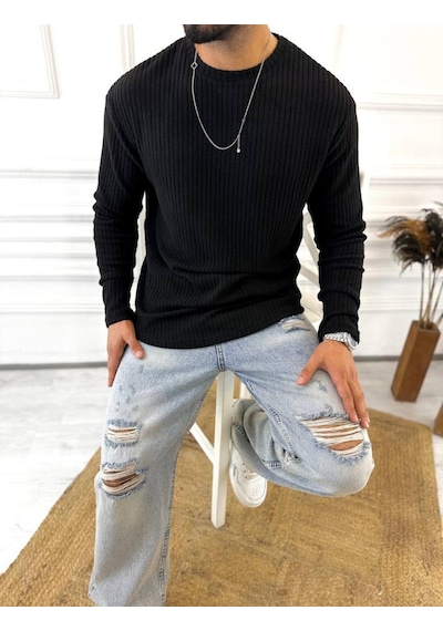 Elku Moda Uzun Kollu Tişört Fitilli Bisiklet Yaka Yumuşak Dokulu Tüylenmez Pamuklu Kazak Sweatshirt Siyah Elku Moda Uzun Kollu Tişört Fitilli Bisiklet Yaka Yumuşak Dokulu Tüylenmez Pamuklu Kazak Sweatshirt Siyah