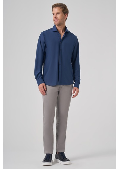 Morven Erkek Lacivert Trend Düz Slim Fit Tam İtalyan Yaka Relaxible Gömlek 26ms004029200 Lacivert