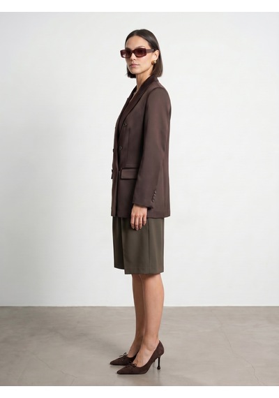 Dilvin 60802 Kruvaze Saten Blazer Ceket-kahve