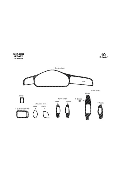 Subaru Legacy Torpido Kaplama 1999-2004 10 Parça Karbon