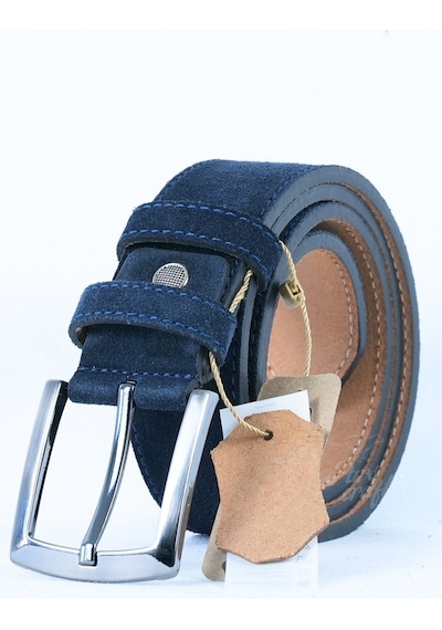 Parscraft Hakiki Süet Deri Erkek Kemer Lacivert 4 Cm