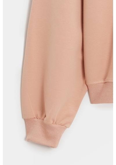 Sââde Kadın Oversize Bisiklet Yaka Basic Casual Sweatshirt Koyu Pudra