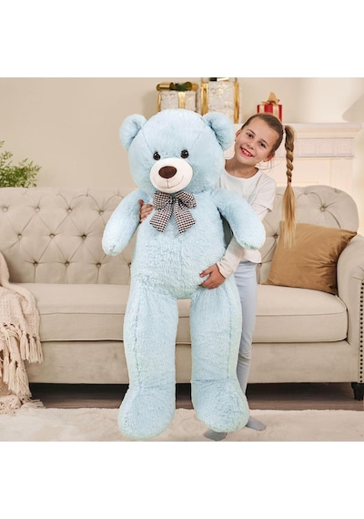 130 Cm Papyonlu Sevimli Peluş Ayı - Sevgiliye Özel Hediye Açık Mavi