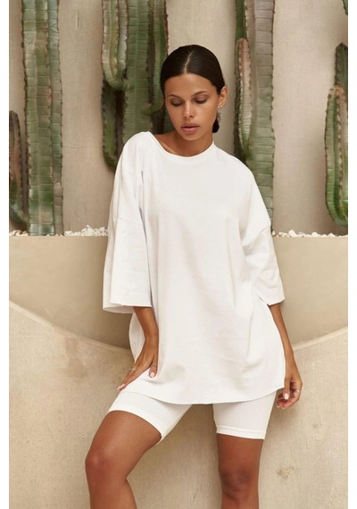 Startmore Kadın Oversize 3 İplik Penye Beyaz