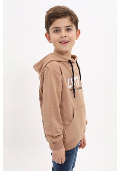 Toontoy Kids Toontoy Erkek Çocuk Relax Fit Kapüşonlu Cepli Baskılı Sweatshirt - 2 İplik Kahverengi Toontoy Kids Toontoy Erkek Çocuk Relax Fit Kapüşonlu Cepli Baskılı Sweatshirt - 2 İplik Kahverengi