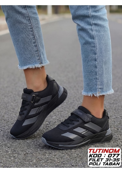 Papucumun Dünyası Tutinom Unisex Çocuk Spor Ayakkabı Kız Ve Erkek Sıyah - Fume