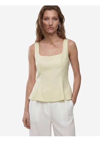 Koton Kolsuz Kare Yaka Peplum Keten Bluz Ada Çayı 6sak30090pw Açık Yeşil