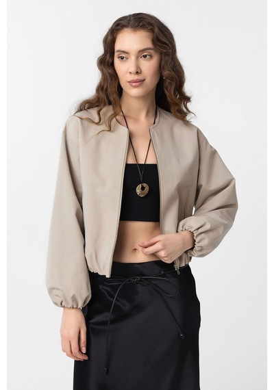 Antioch Crop Kadın Bomber Mont Bej