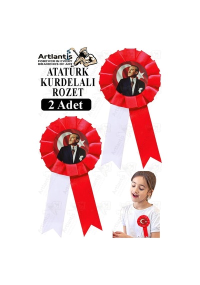 Atatürk Kurdelalı Rozet 2 Adet Kırmızı Beyaz Yaka Rozeti Çocuk Bayram Etkinlik 15 Cm Kokart