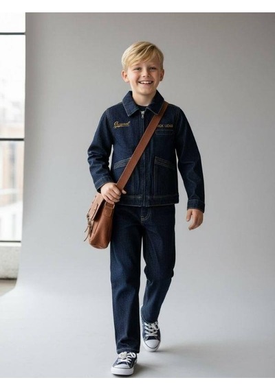 Zekids Erkek Çocuk Fermuarlı Tasarım Denim Ceket-16641 Renkli