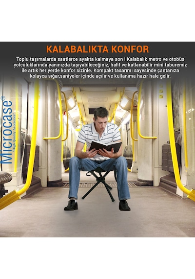 Çok Amaçlı Katlanabilir Seyahat Kamp Balıkçı Metro Metrobüs Tramvay İçin Tabure 30 Cm 2 Adet Al5336 Siyah