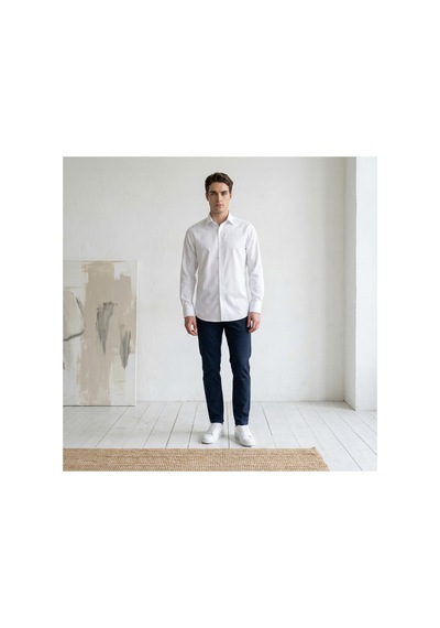 Yusaytr Slim Fit Uzun Kollu Pamuklu Gizli Düğme Yakalı Oxford Gömlek Beyaz Beyaz