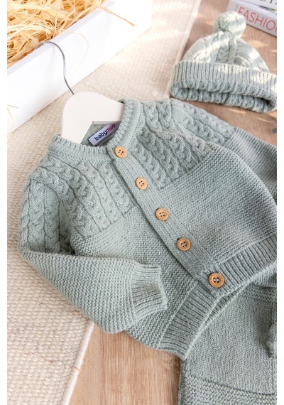 Babymod Triko Yumuşak Dokulu Bereli Kışlık Örgü Kız Erkek Bebek Takım Set Yeşil