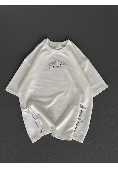 Kadın Kısa Kol Tişört Bisiklet Yaka Filistin Poşülü Baskılı T-shirt - Beyaz
