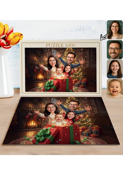 Bk Gift Kişiye Özel Aile Yılbaşı Karikatür Tasarımlı 1000 Parça Profesyonel Puzzle-8, 1000 Puzzle, Yeni Yıl Hediyesi, Yılbaşı Hediyesi Kobitmeyencom35