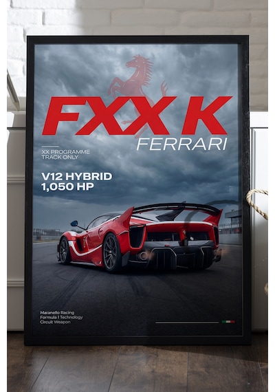 Ferrari Fxx-k Siyah Ahşap Çerçeveli Poster, Dekoratif Araba Duvar Tablosu