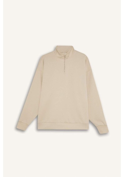 DeFactoFit Standart Fit Yarım Fermuarlı Skuba Dalgıç Kumaş Sporcu Sweatshirt D7120AX25SPBG700