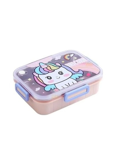 750ml Lunchbox Sevimli Dostlar Tek Katlı 3 Bölmeli Paslanmaz Çelik Sefer Tası Yemek Kutusu Pembe Unicorn Bakır