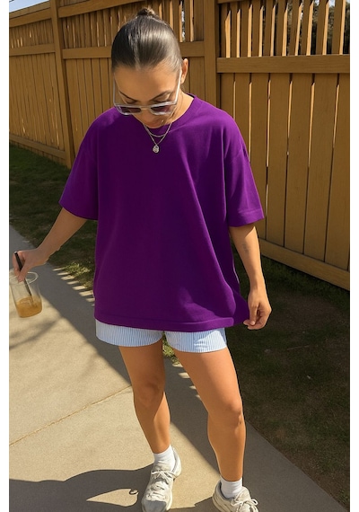 Düz Unisex Tshırt 3q6 Mor