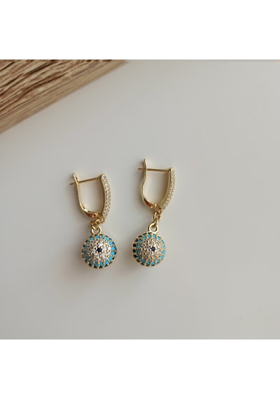 Lente Aksesuar Xuping Gold Zirkon Taşlı Nazar Boncuğu Top Küpe Altın