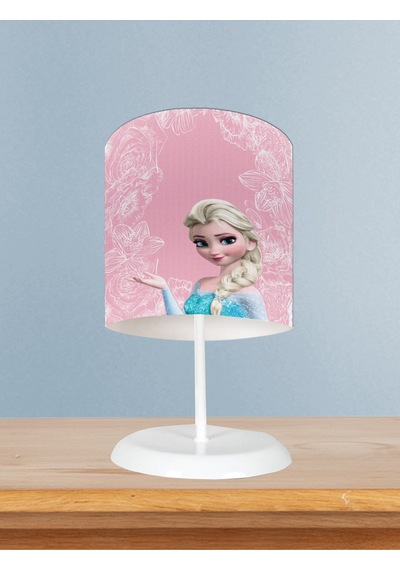 Mekta Home Bebek Ve Çocuk Odası Motifli Elsa Desenli Pembe Abajur