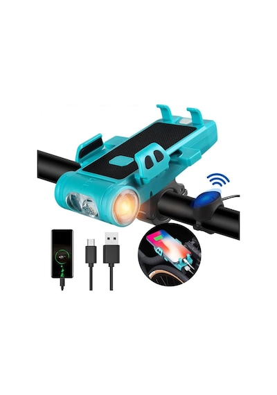 5in1 Bisiklet Feneri Şarjlı Telefon Tutucu+korna +sis Farı 3500 Mah Powerbank Scooter Lambası Yeşil Çok Renkli