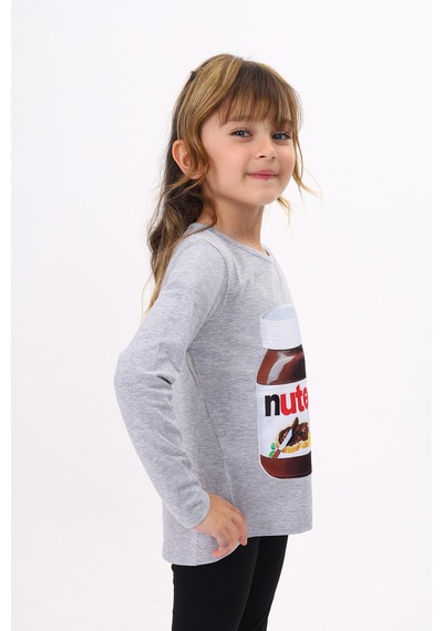 Toontoy Kids Toontoy Kız Çocuk Nutella Baskılı T-shirt Gri Melanj