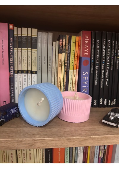 Dekoratif Beton Mum El Yapımı Tırtıklı Desen Mavi 100 Gr