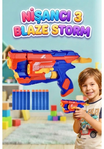 Blaze Storm Nişancı 3: 10 Adet Soft Sünger Dart 20 Metre Menzil, Maksimum Eğlence Oyun Zamanı