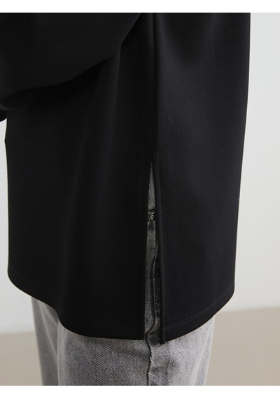Lcw Modest Siyah Bisiklet Yaka Soft Touch Kadın Sweatshirt Tunik