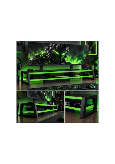 Tıtan Çift Monitör Yükseltici Stand, Gaming Oyuncu Monitör Standı, Masaüstü Ekran Yükseltici Ve Düzenleyici Raf Siyah-yeşil