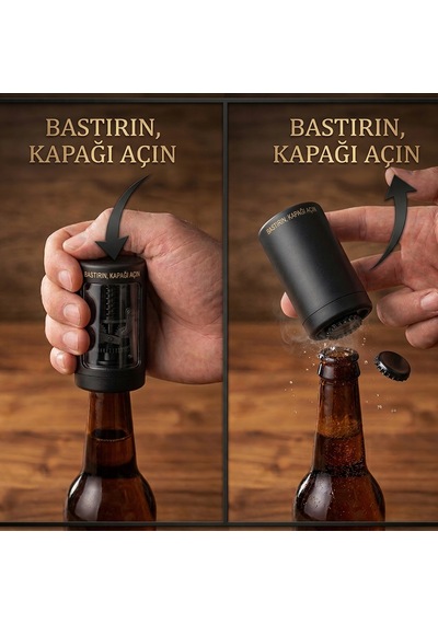 Pratik Otomatik Şişe Açacağı - Bas-bırak Sistem Şişe Kapak Açıcı - Siyah Mat Siyah