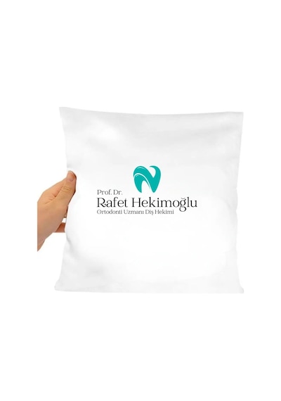 Diş Hekimlerine Özel Saten Yastık Kılıfı 50x50 Cm İsme Özel Diş Hekimi Temalı Dekoratif Kırlent Kılıfı İçi Boş Beyaz