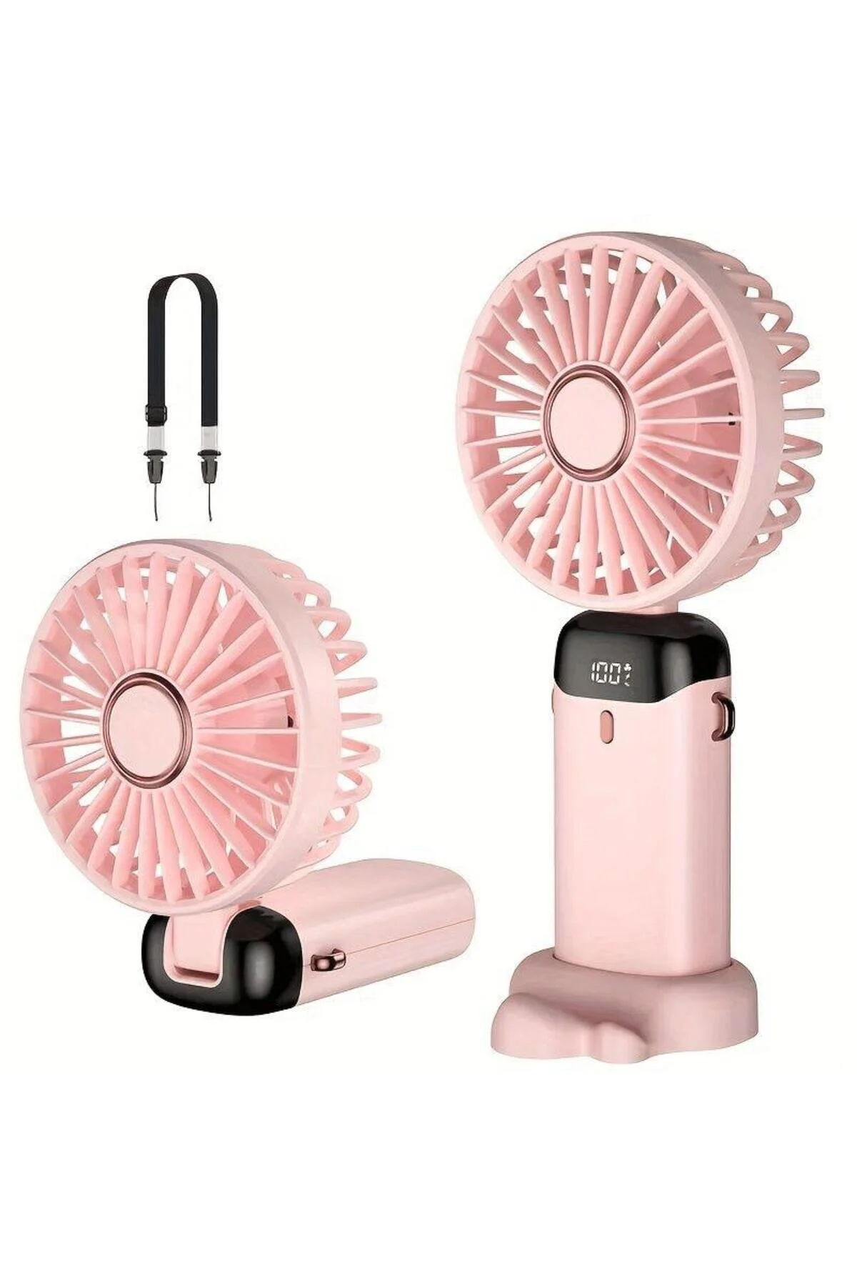 Mini Klima 5 Kademeli Şarjlı Taşınabilir Dijital Led Göstergeli El Fanı Vantilatör Pembe