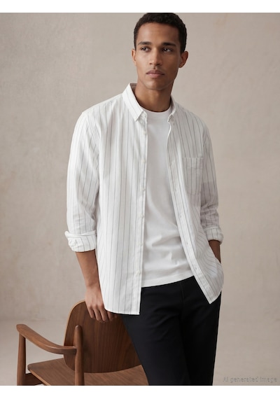 Lcw Vision Beyaz Regular Fit Çizgili Oxford Erkek Gömlek