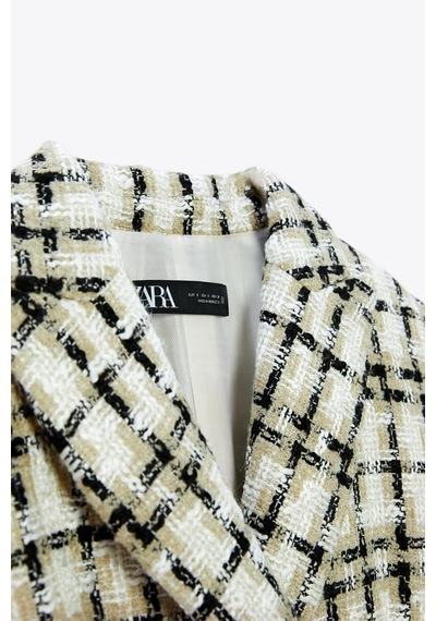 Zara Dokulu Uzun Kareli Blazer 2218/623 Çok Renkli